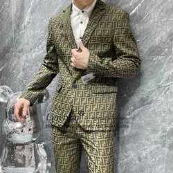 Fashion Jacquard Men Suits Notched Lapel Groom Wedding Tuxedos Classic Male Prom Party Blazers 2 Pieces Sets Costume Homme