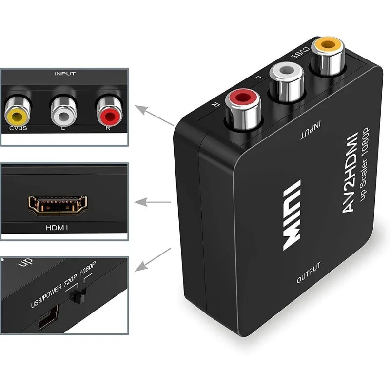 TABLLYUGE 1080P HDMI-compatible To AV RCA Converter Box HDMI2AV Adapter with USB Cable Support NTSC PAL for PC HDTV Projector