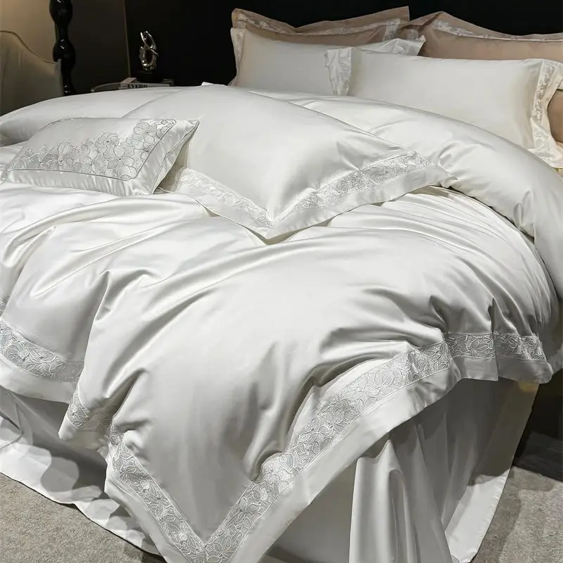 

1000TC Egyptian Cotton Luxury Embroidery Wide Edge Solid Color Bedding Set Duvet Cover Flat/Fitted Bed Sheet Pillowcases 4Pcs