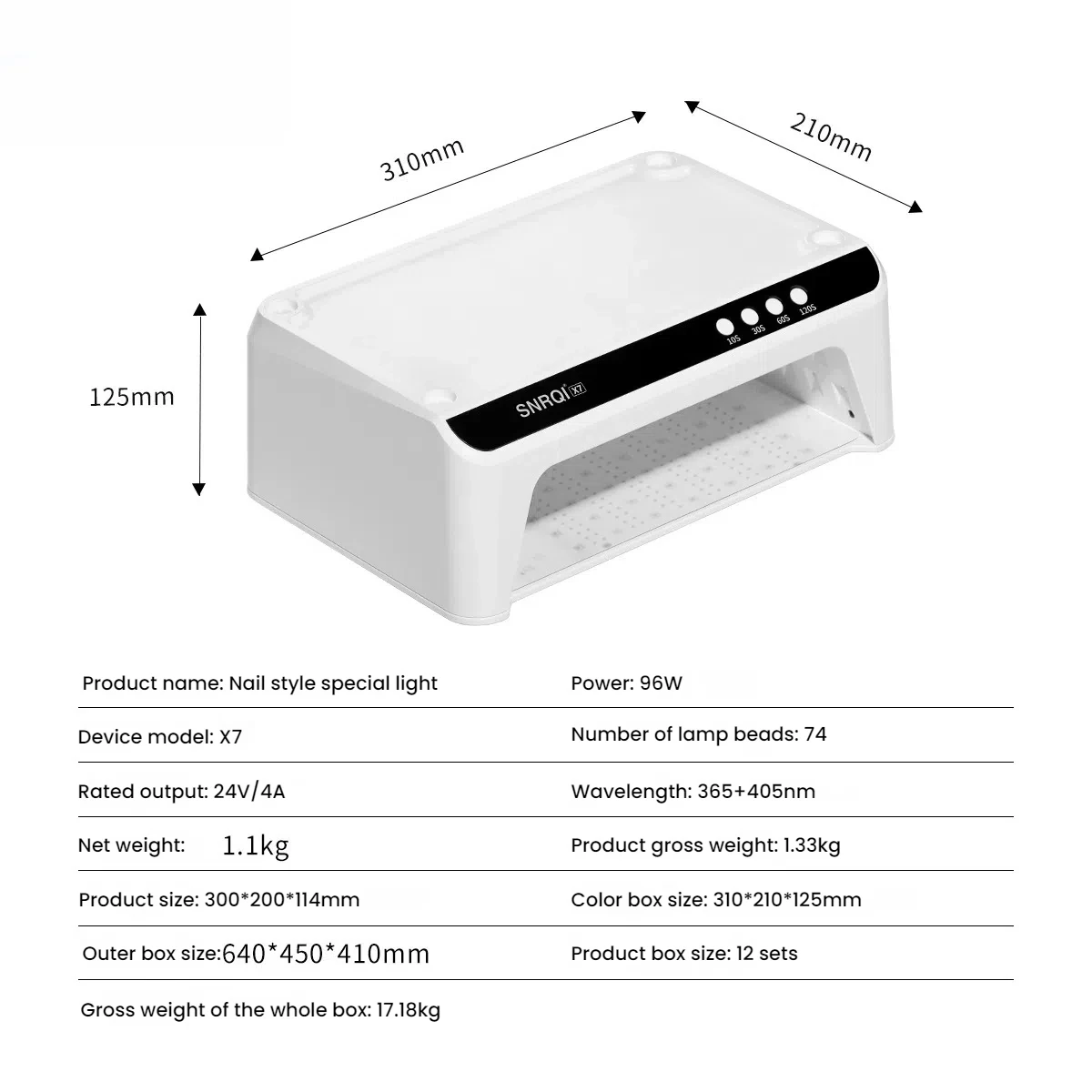 96W X7 Stackable in multiple Nail Dryer Spacious High Power UV Curing Lamp with 74 LEDs for Gel Nails Press On Nails Nail Tips