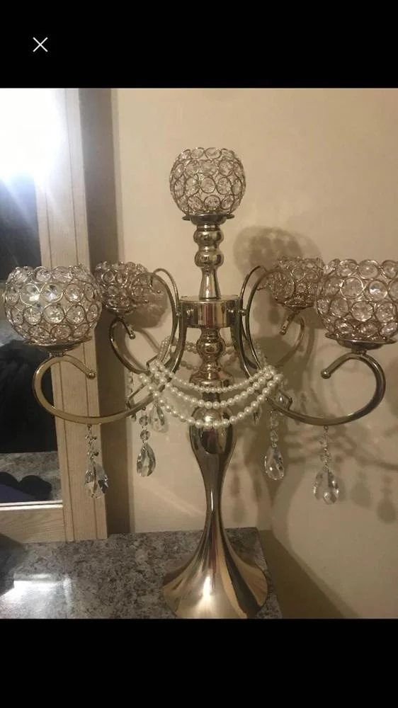 luxury style 5 arms gold crystal tall candelabras for wedding centerpiece handmade product