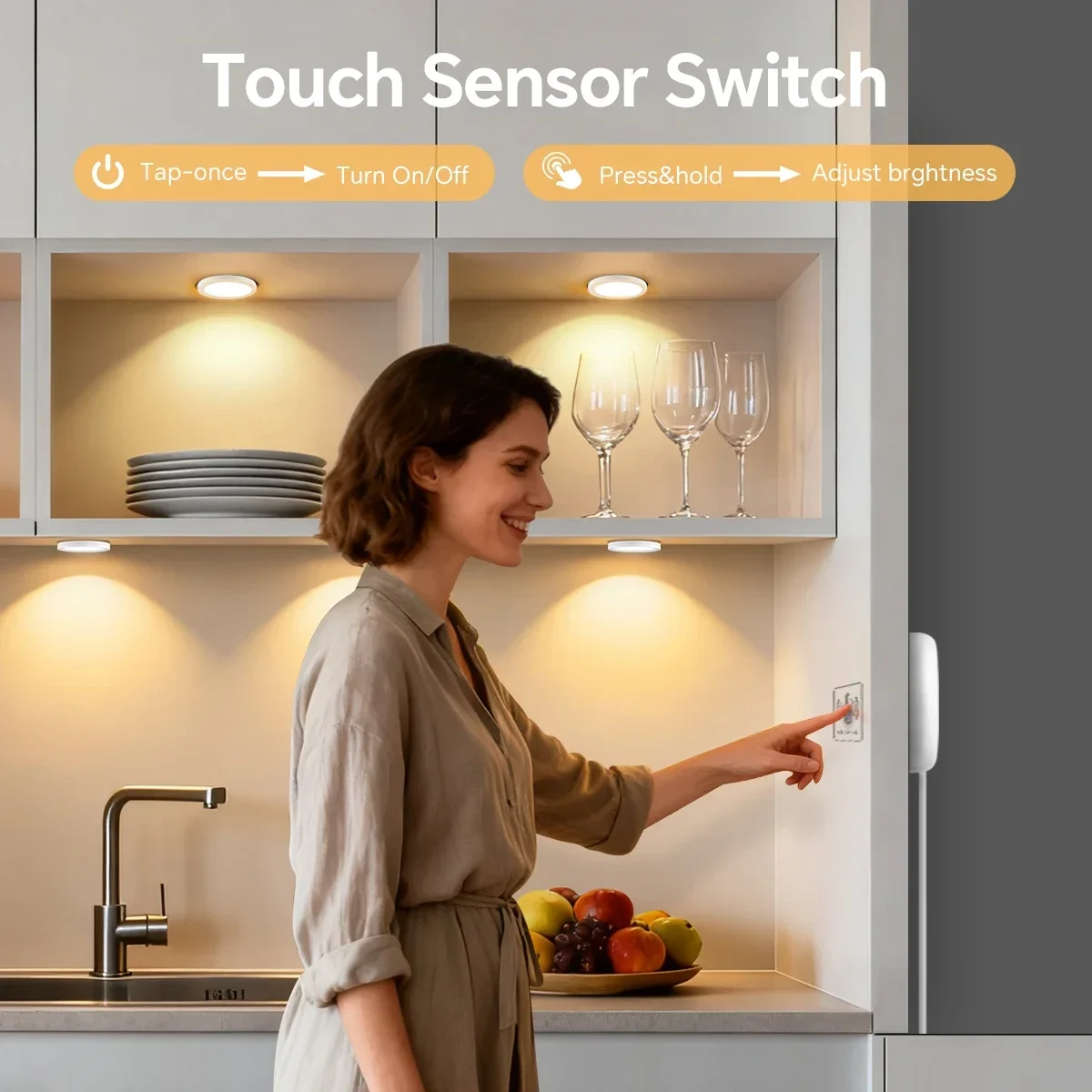 Updated Larger LED Panel Light 1-10PCS Set With Dimmable Touch/Hand Sweep Motion Sensor Switch 20MM Board Penetrable For Cabinet