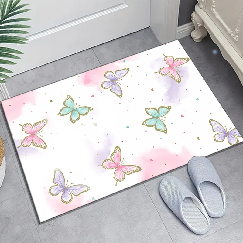 

1pc Butterfly print polyester carpet, crystal velvet carpet, non-slip, suitable for living room, bedroom, home decoration