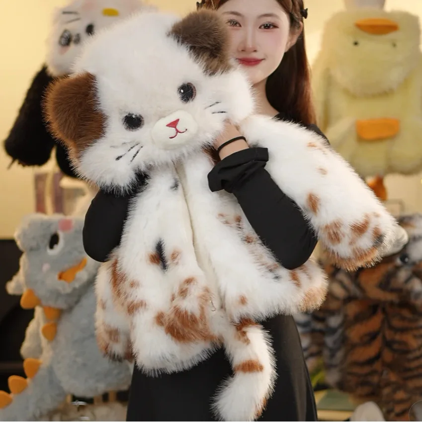 

Thickened Winter Jacket For Girls Cute Cat Cartoon Faux Fur Coat Autumn Winter Hooded Outerwear Windproof Children Clothing