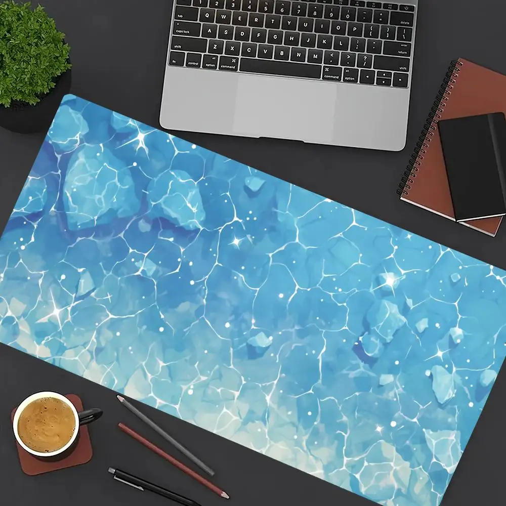 

Blue Water Ripple Mouse Pad Large Computer Office Game Table Mat XXL Rubber Anti-slip Stitched Edge Keyboard Mats Long Desk Pads
