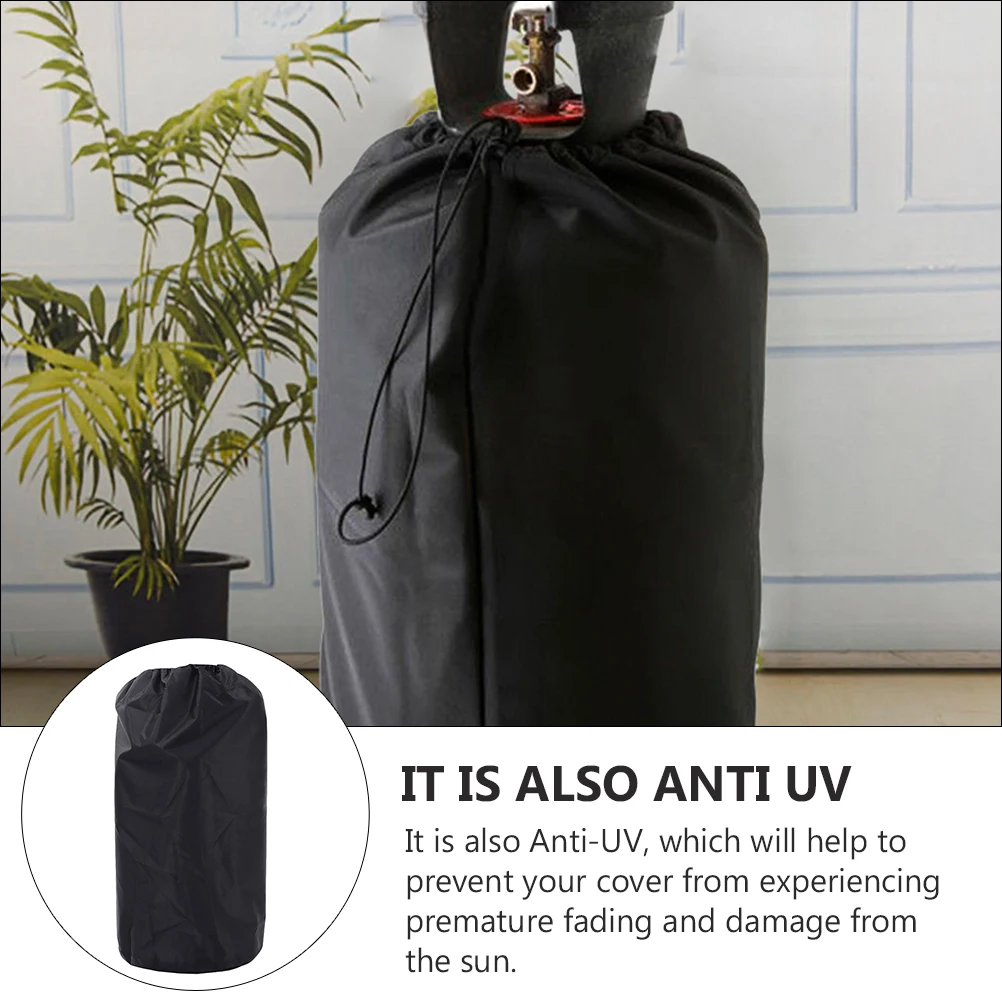 

210D Black Oxford Cloth Waterproof Dust Cover for Small Propane Gas Cylinder Tank Elastic Drawstring Design Outdoor