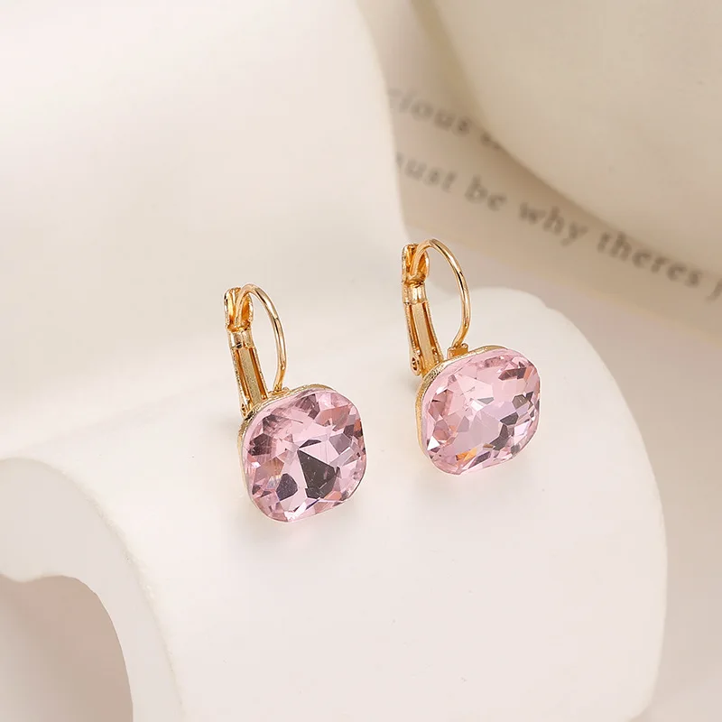 White Blue Square Crystal Drop Earrings for Women Party Shiny Geometry Round Circle Dangle Earrings Golden Color Trendy Jewelry