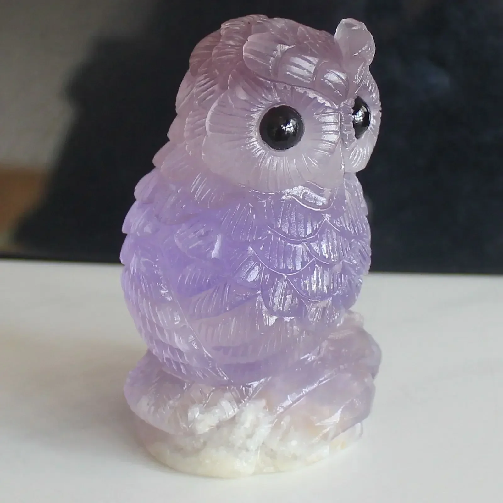

Handcrafted gemstone natural Purple Fluorite Crystal owl Figurine Animal statue office study Home Decor