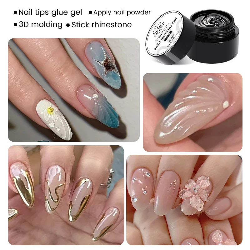 BORN PRETTY Wielofunkcyjny żel do końcówek paznokci - nieprzywierający żel do paznokci do rąk Klej żelowy z kryształkami do manicure DIY w domu