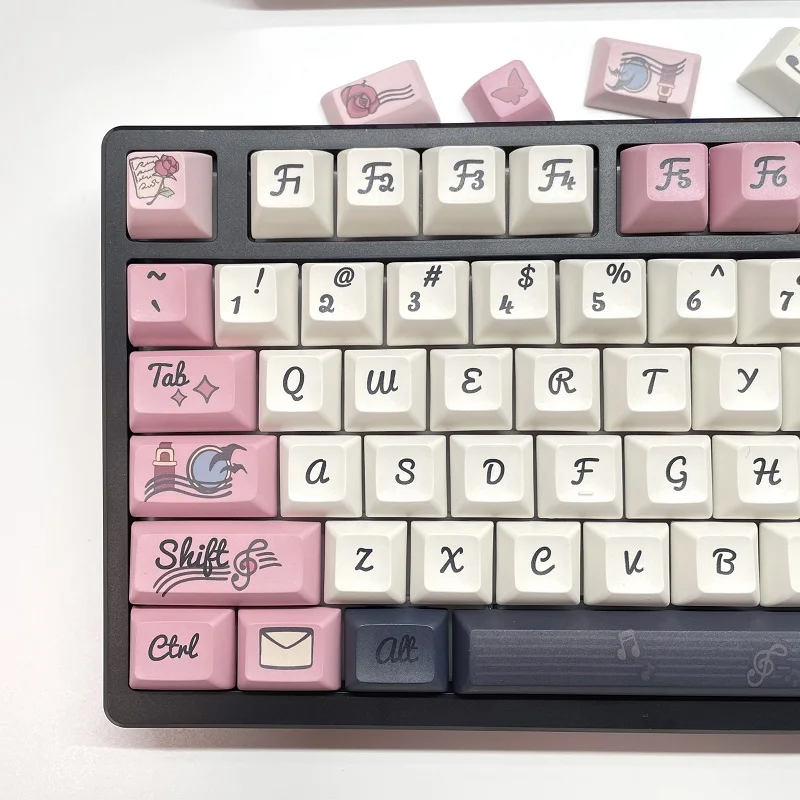 142-Key Memory Record Keycap Pink KCA PBT Full Five-Sided Sublimation Customized Of Split Space Dry Rose Flesh Pink Keycaps