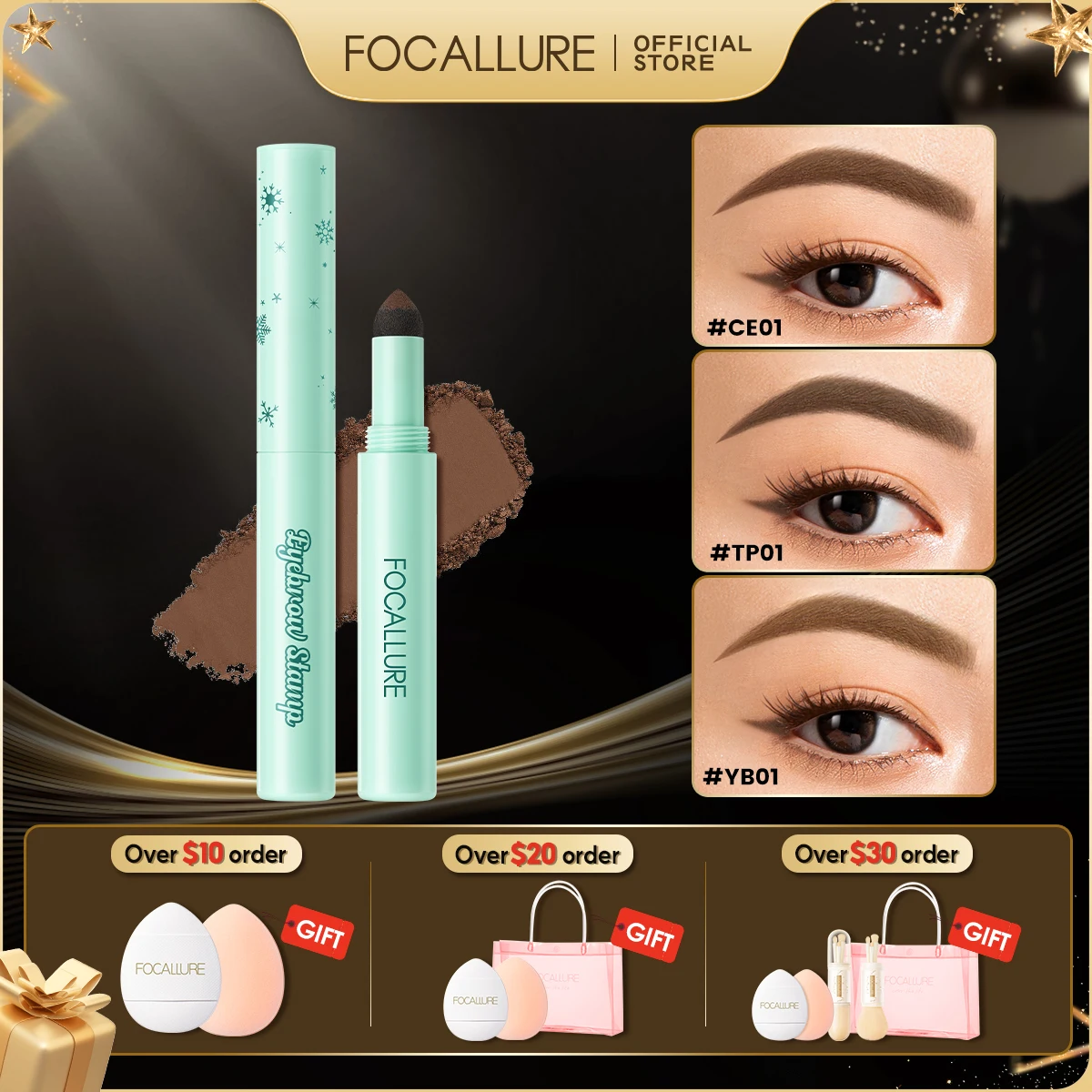 

FOCALLURE Waterproof Natural Eyebrow Powder Multi-use Eyebrow Stamp Sweat-proof High Pigment Eyebrow Enhancers Makeup Cosmetics