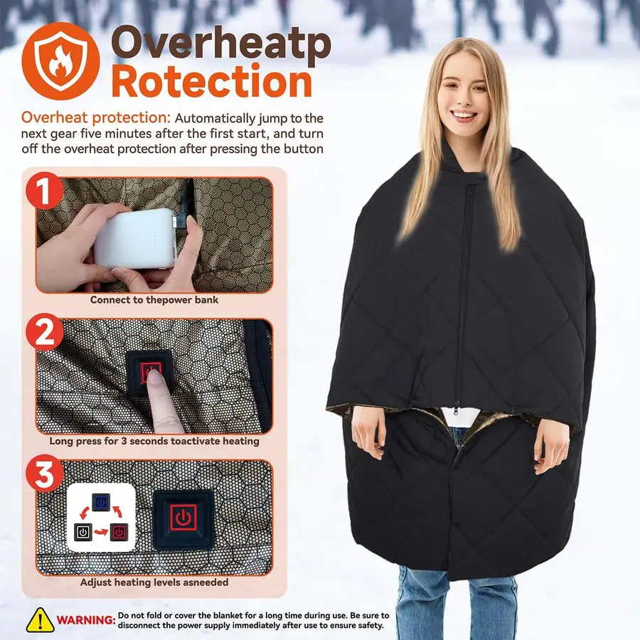 

Одеяло на открытом воздухе, бросок с подогревом на батарейках и аккумулятором емкостью 10000 мАч, беспроводное носимое электрическое одеяло с шалью-ампер, 6Zone Fa