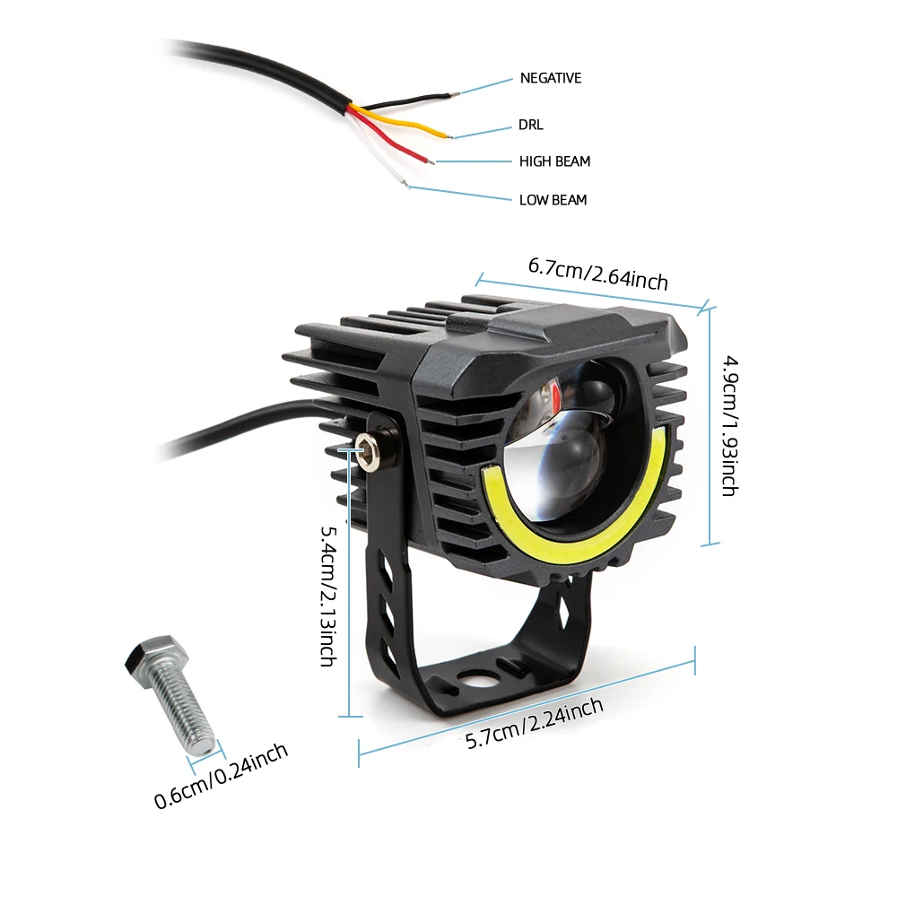 12‑80V Universal Motorcycle LED External Spotlight Angel Demon Eye High‑Bright Modified Headlight Waterproof For Electric Bike