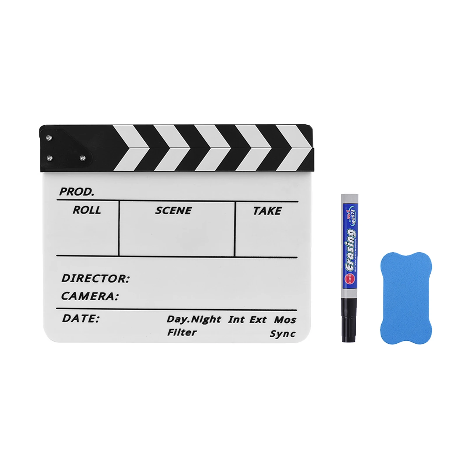 Professional Acrylic Clapboard Dry Erase TV Film Movie Director Cut Action Scene  Board Slate With Marker Pen Eraser