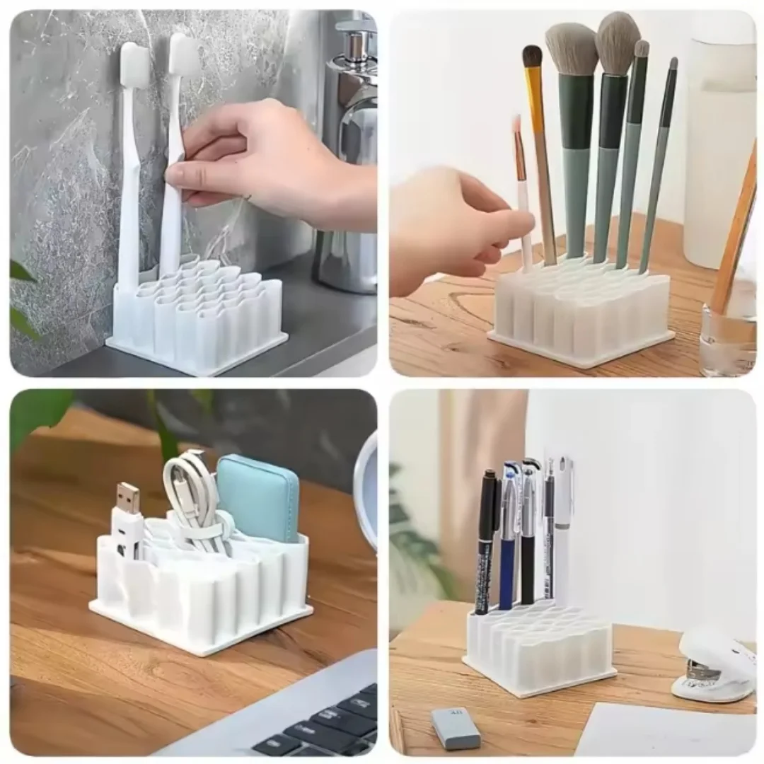 Adjustable Cuttable Silicone Storage Organizer Rack Multi Grid Tube Holder for Ointment Cosmetic Brushes Toothbrushes Pen Deskto
