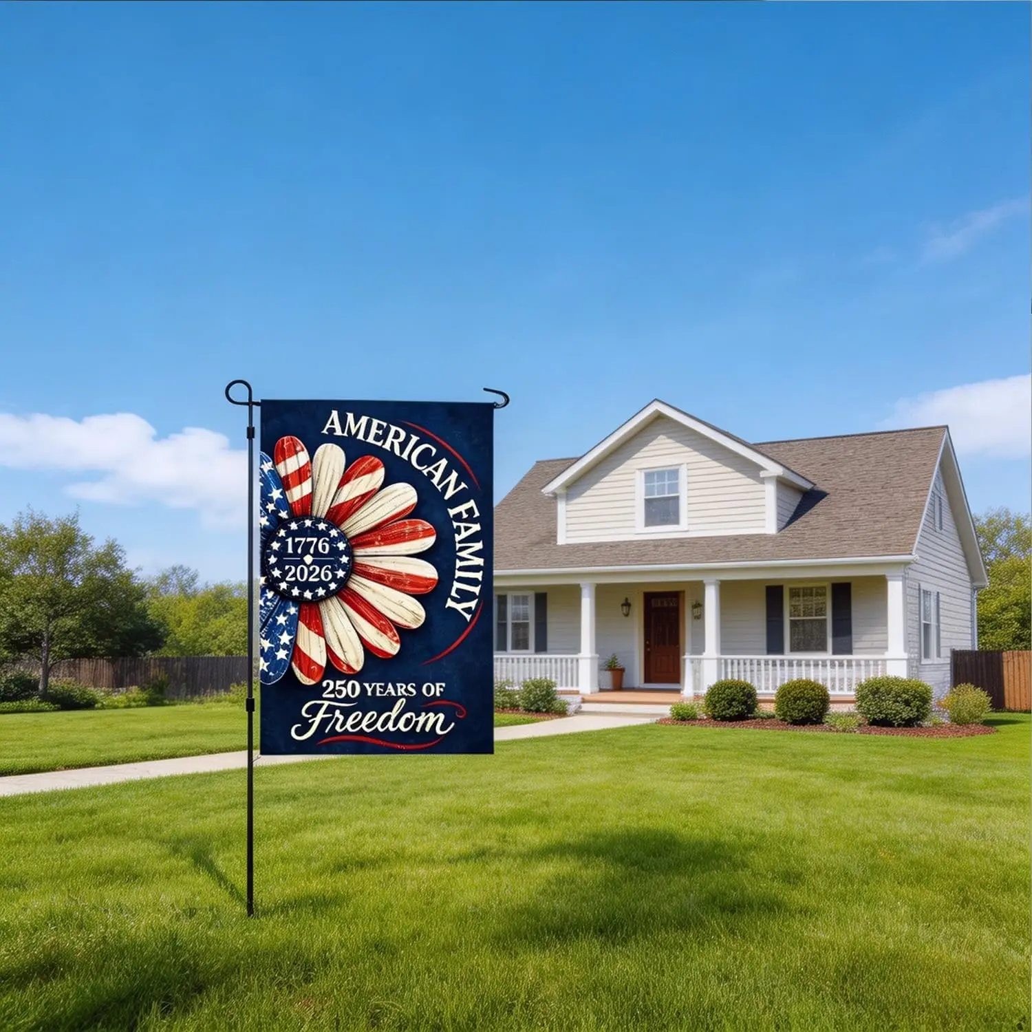 250th Anniversary USA 4th of July Garden Flag American Family Patriotic Daisy 250 Anniversary Flag Double Sided Independence AAS