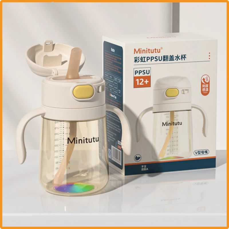 

Бутылочка Minitutu Rainbow Bottom Large Caliber Flip Bounce PPSU, 350 мл, подходит для детей старше 12 месяцев.