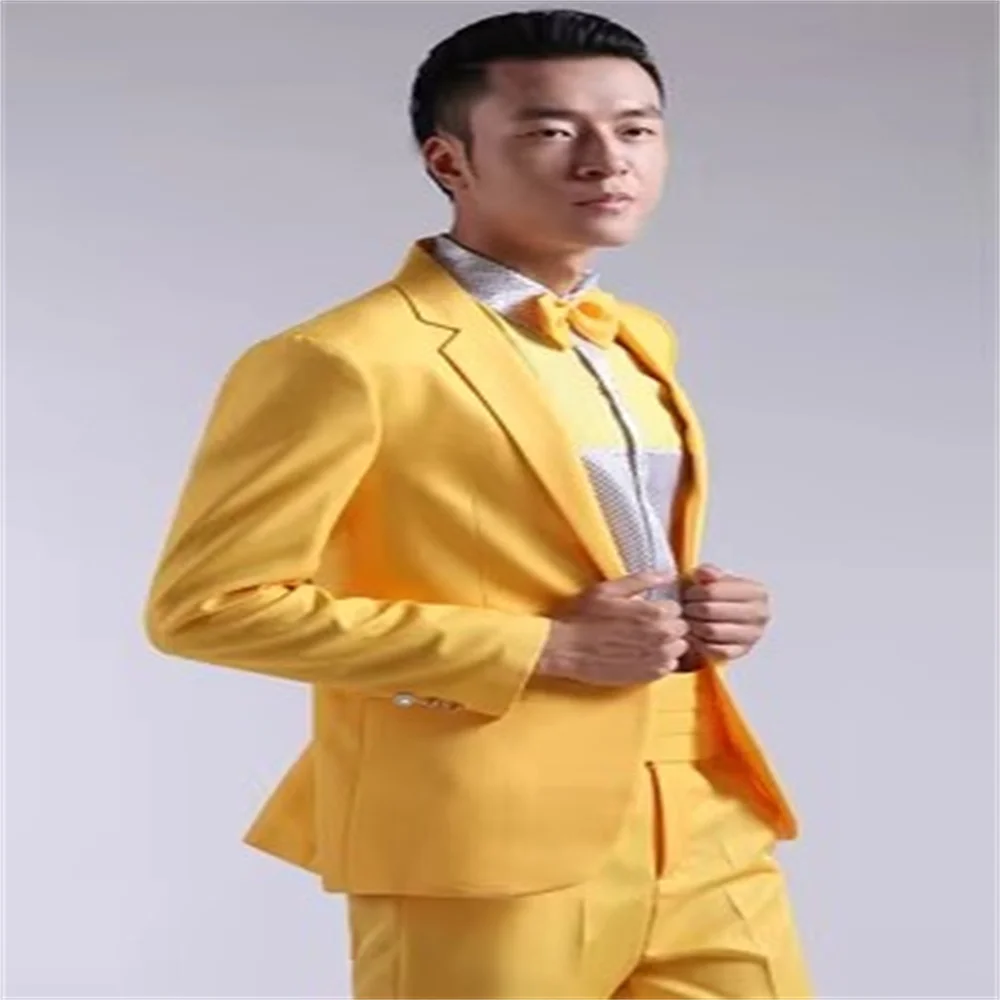 New Long-Sleeved Men\'s Suits Dress Hosted Theatrical Tuxedos For Men Wedding Prom Red Yellow Blue And Green M L Suit Men