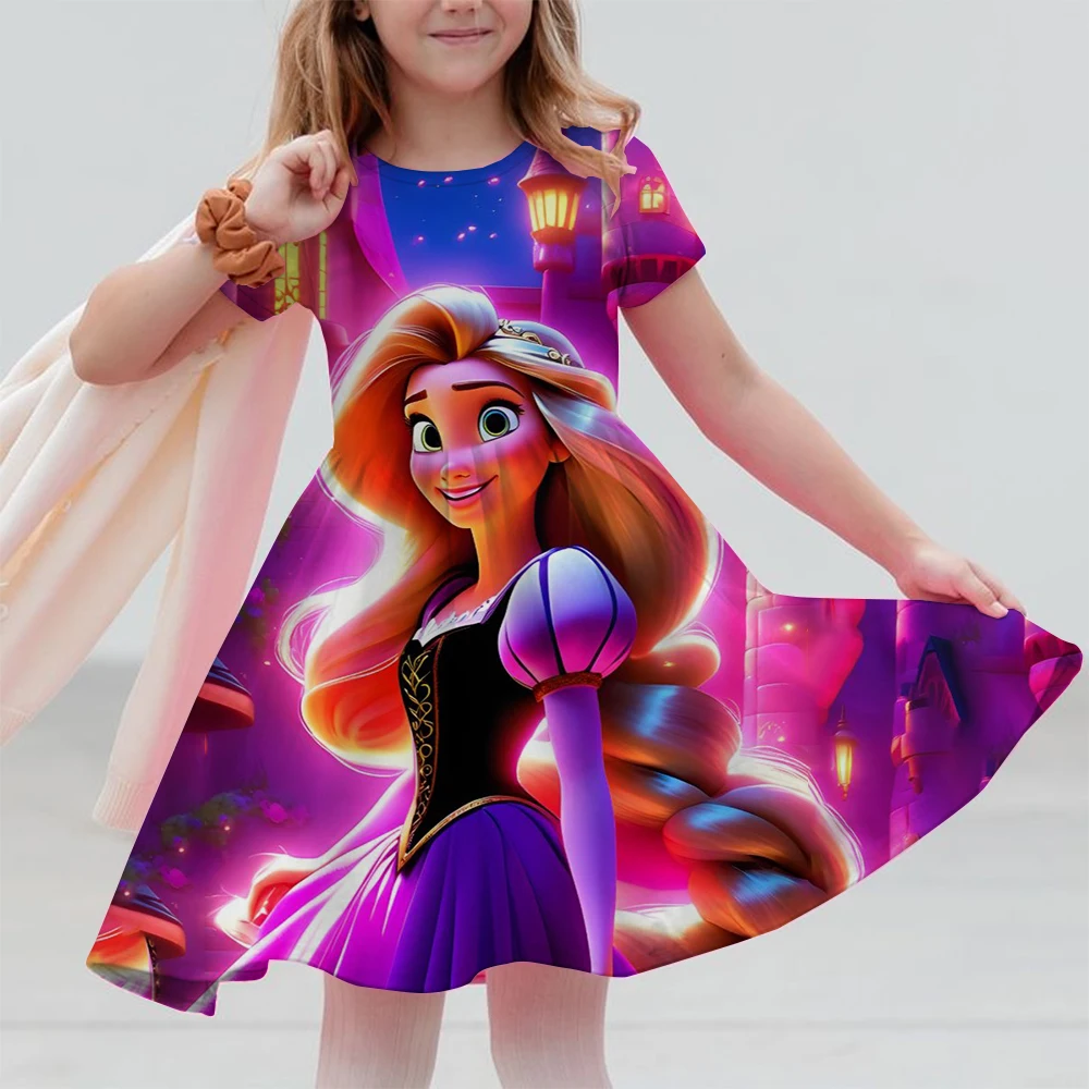 

Disney Summer Hot Selling Snow White Short sleeved Skirt Girl 3D Printed Cartoon Print Pattern Short sleeved Princess Skirt 4-14