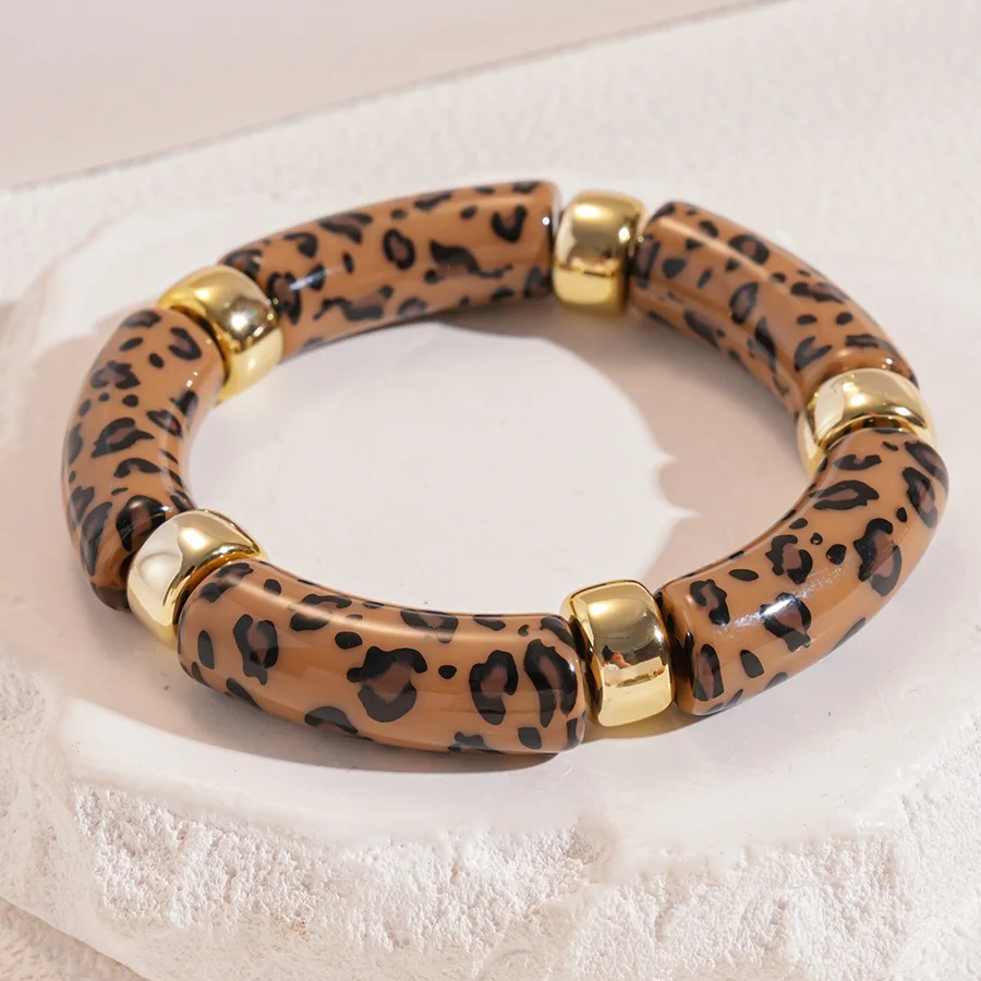 Multi-style Leopard Print Acrylic Stretchy Bracelets Set