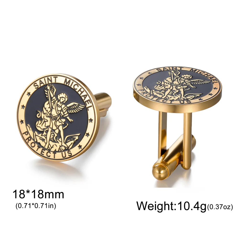 Saint Michael Manschettenknöpfe aus Edelstahl für Herren Hemd Anzug Klassische Manschettenknöpfe Religiöser Katholischer Schutz Schmuck