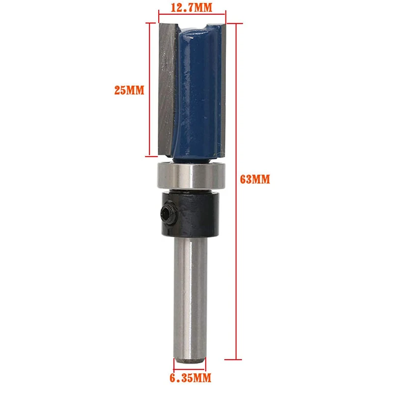 Juego de brocas de enrutador con vástago empotrado, herramientas de fresado de rodamiento superior para carpintería, plantilla de patrón, 3 piezas, 1/4 pulgadas