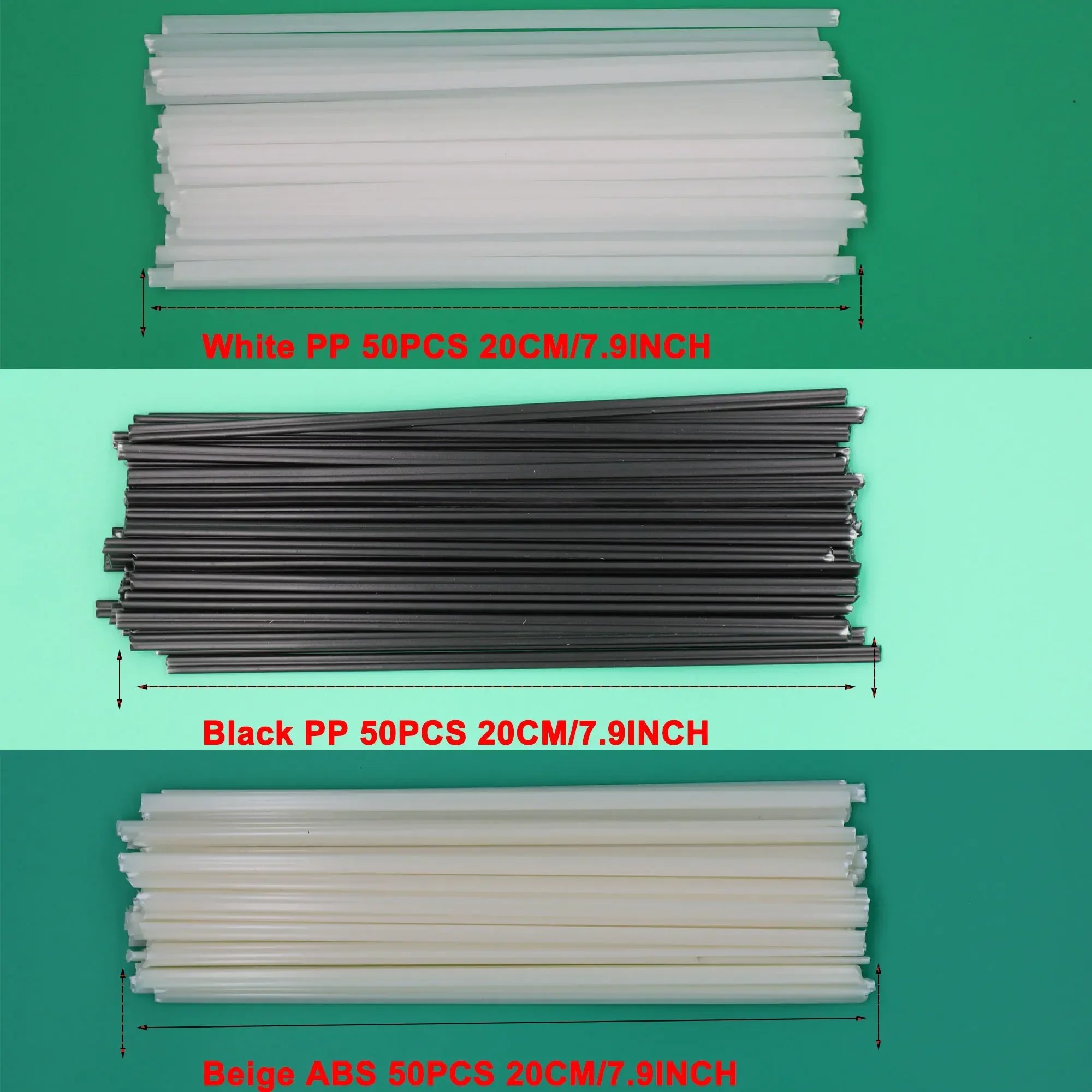 PP، مادة ABS ثلاثة ألوان (50 قطعة) قضبان لحام بلاستيكية، تستخدم لإصلاح البلاستيك للسيارات/قوارب الكاياك.