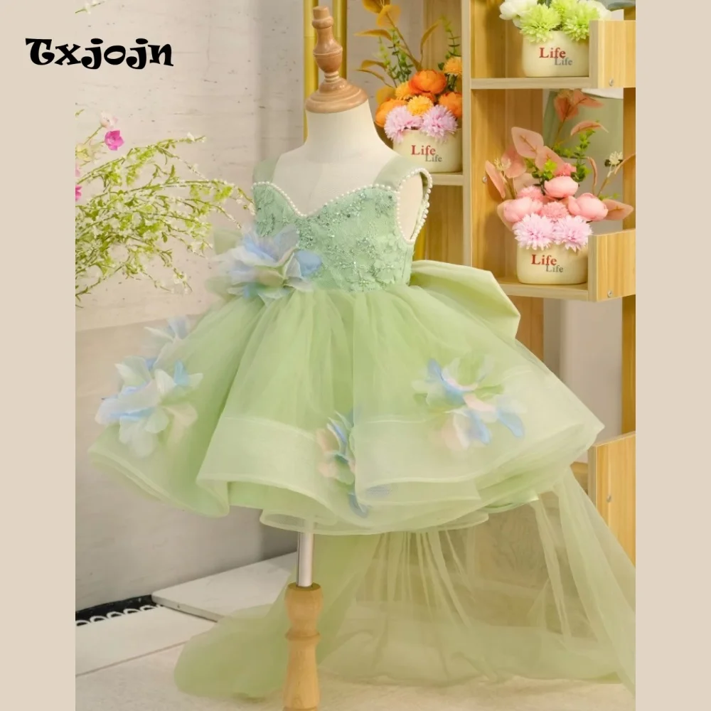 Baby Girl Detachable TrainTutu Dress Flower Girl Princess Dress Toddler Teens Child Vestido Wedding Party Birthday Clothes 1-14Y