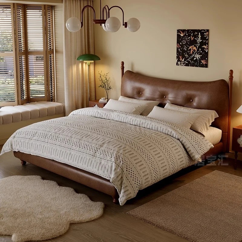 Medieval leather solid wood bed