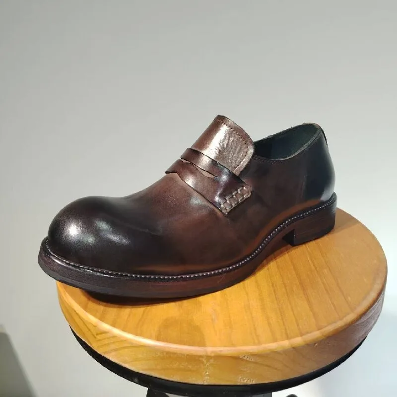 

European Fashion Genuine Leather Formal Business Leather Shoes Men's Loafers Slip on Thick Sole Casual Wedding Oxfords Male