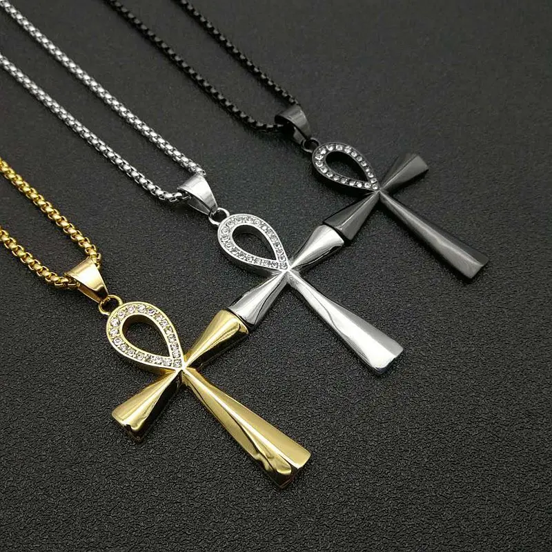 Stainless Steel Titanium Egyptian Ankh Key Vintage Hip Hop Pendant Collar Chains Necklace for Men Women Boy Friend Jewel