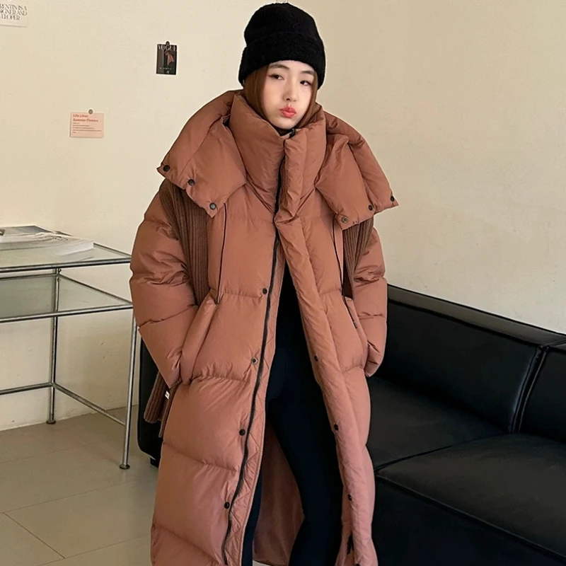 Women's Hooded Down Jacket, Knee-Length Parker Coat, Thickened Coat, Warm KneeThickened, Fall and Winter Fashion