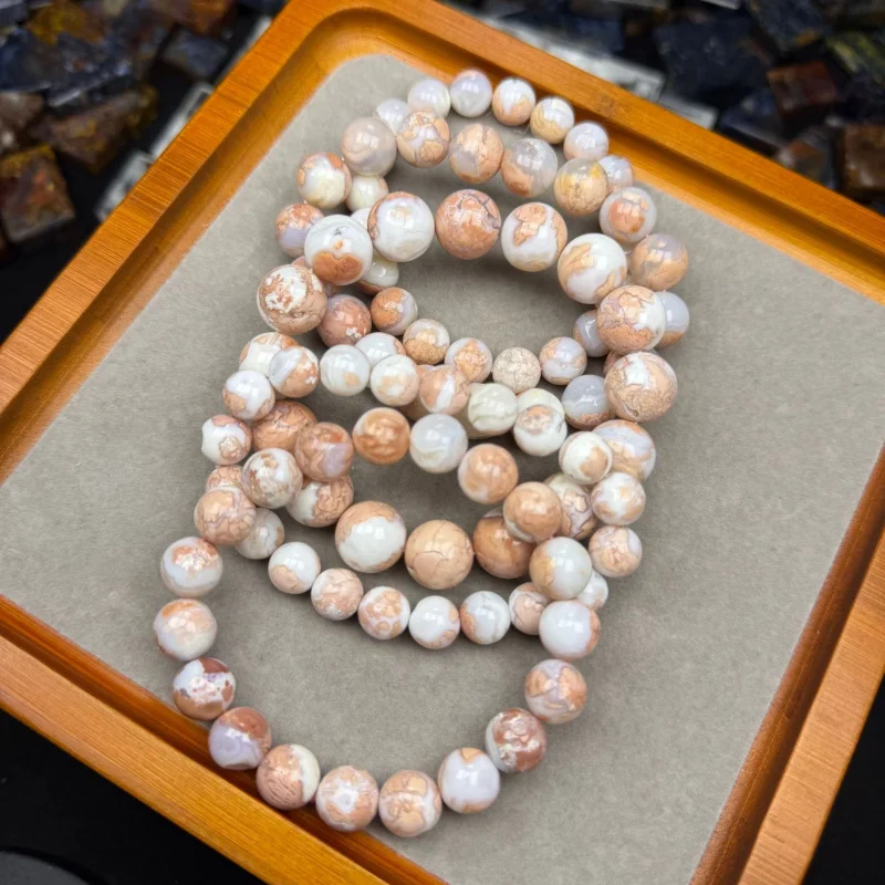 Natural Cherry Blossom Agate , Seed Ocean Chalcedony Single-Loop Pink Bracelet Women