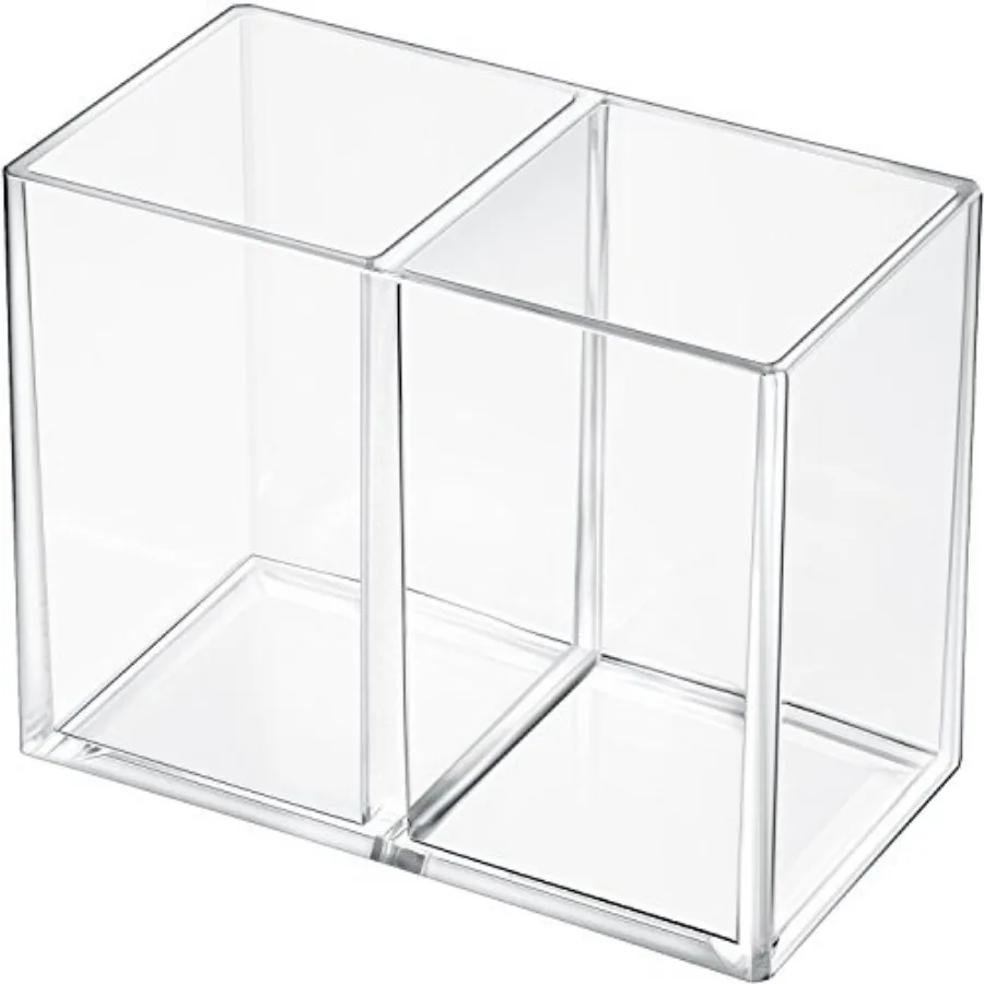 

Acrylic Pencil Pen Holder Clear Makeup Brush Organizer 2 Compartments for Desktop Stationery Office Bedroom