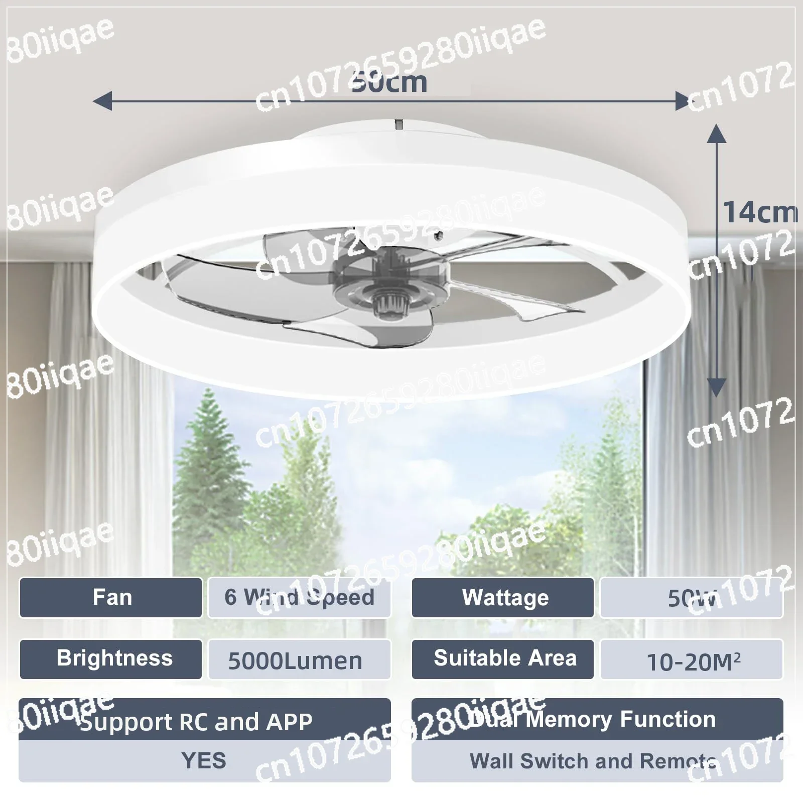 

Ceiling Fan Light Remote Control with Infinite Dimming 6 Levels of Wind Speed ​​Living Room Bedroom Chandelier Fan Simple LED