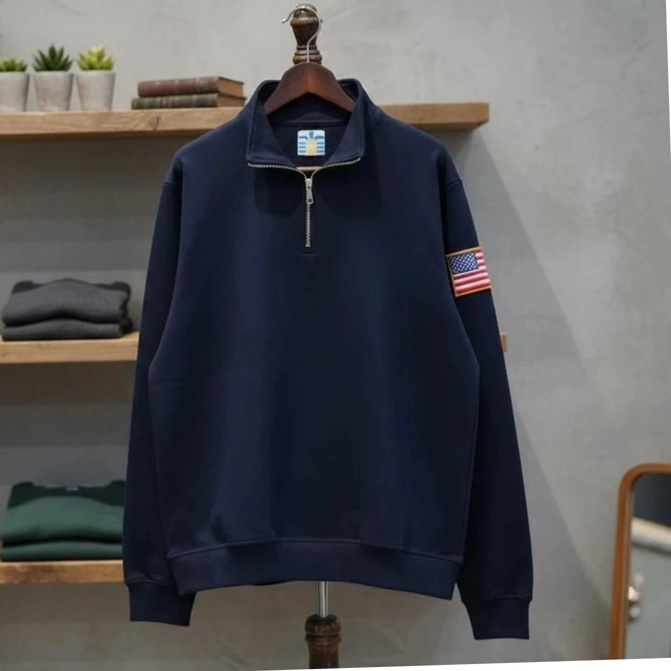 

Винтажный свитшот с вышивкой флага, на молнии до середины груди, унисекс, в стиле Харадзюку Y2K, одежда 2000-х годов