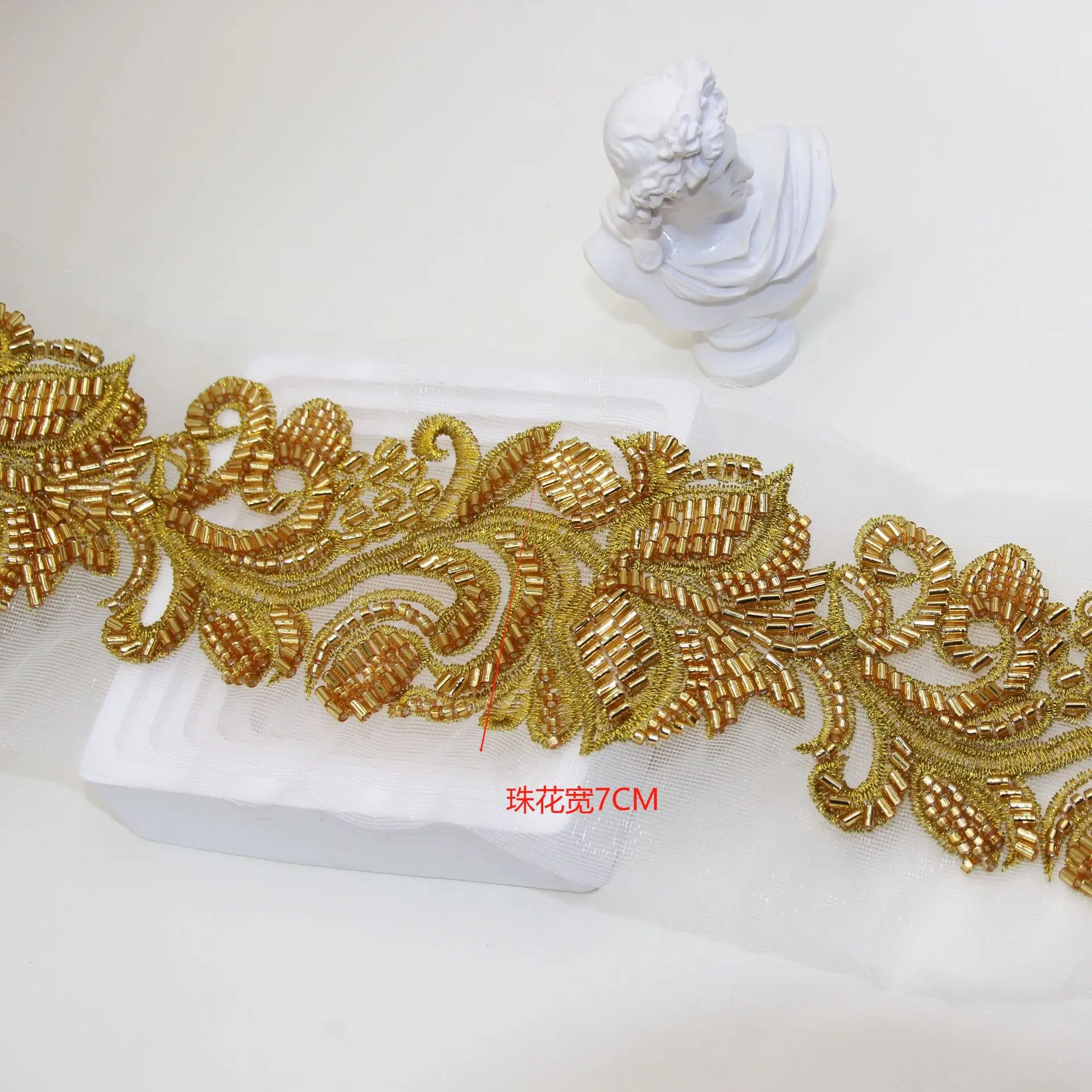 45cm(0.5y) Ethnic Gold DIY Clothing Sewing Beautiful Emboridered Sequined Pearl Beaded Metallic Lace Trims For Clothes