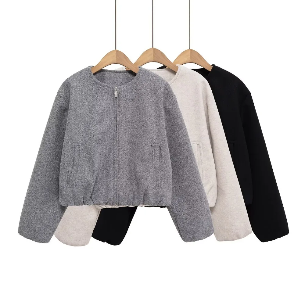 

O Neck Bomber Jackets For Woman Fashion Autumn Woman 2025 Trend Long Sleeve Cropped Coat Elegant Casual Top Outerwears