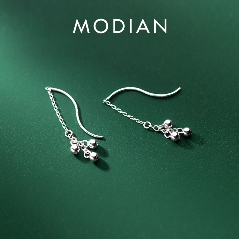 Modian gorąca sprzedaż prawdziwe 925 Sterling Silver Swing Bell opadające kolczyki z długimi frędzlami dla kobiet i kobiet moda srebro biżuteria