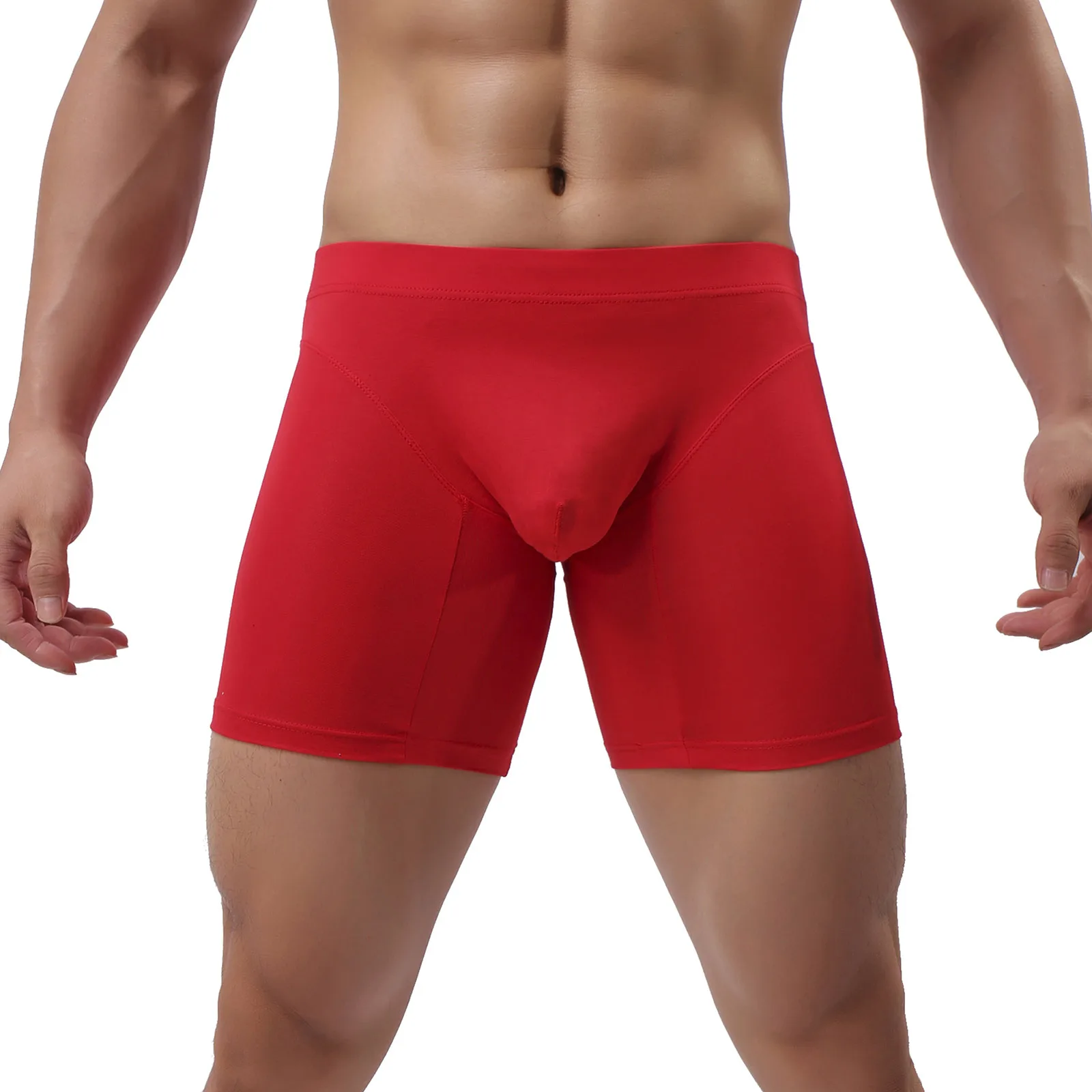 Long Leg Shorts Boxer Men’s Running Short Pants Gym Wear Boxershorts Cotton Sexy Bulge Pouch Sport Bottoms Fitness