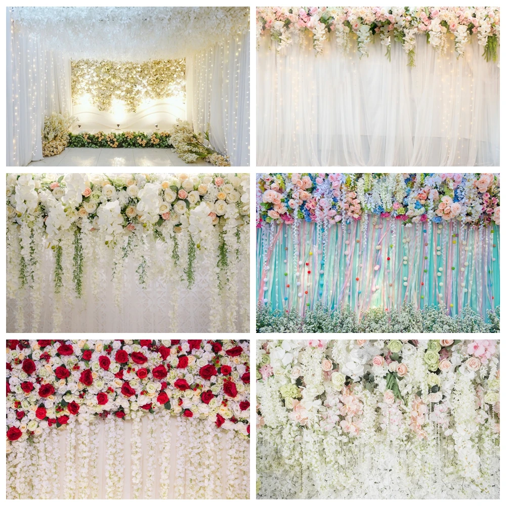 

Rose Floral Theme Photography Backdrops Bridal Shower Wedding Flowers Curtain Photo Background Baby Girl Birthday Party Decor