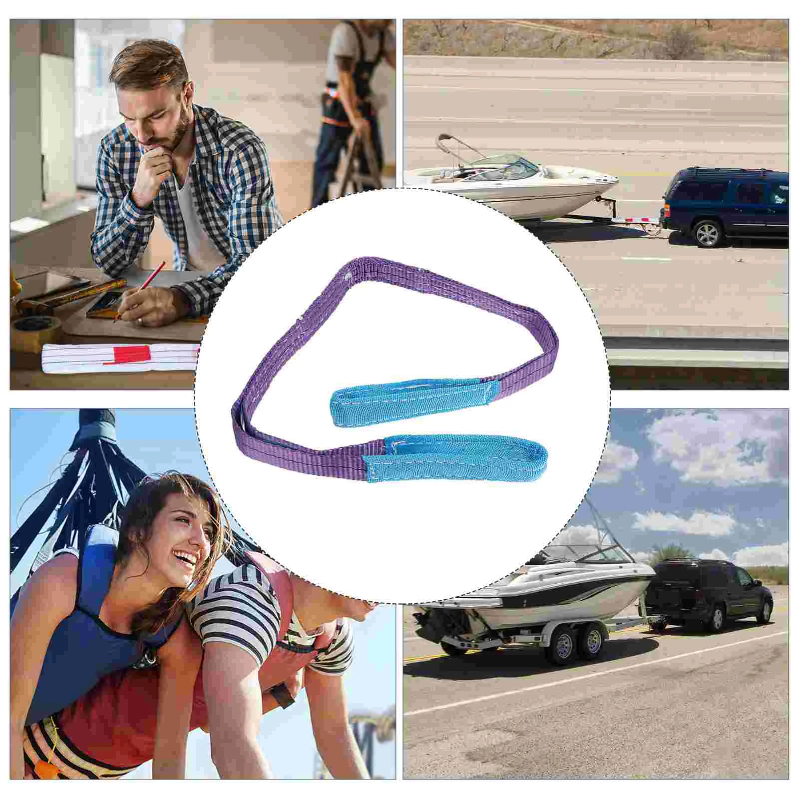 Flat Sling Lifting Belt Winch Strap Polyester Hoisting Recovery Straps Double Buckle
