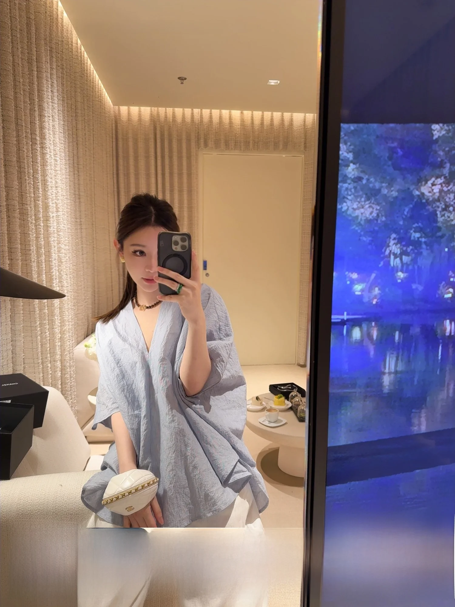 

Lilylikes Linen Cotton V-neck Loose Fit Batwing Sleeve Top Summer Vacation Casual Wear Skin-friendly Breathable Short Sleeve
