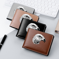 Men's Short PU Leather Wallet Thin Retro Eagle Image Design Credit Card Holder Compact Men's Wallet
