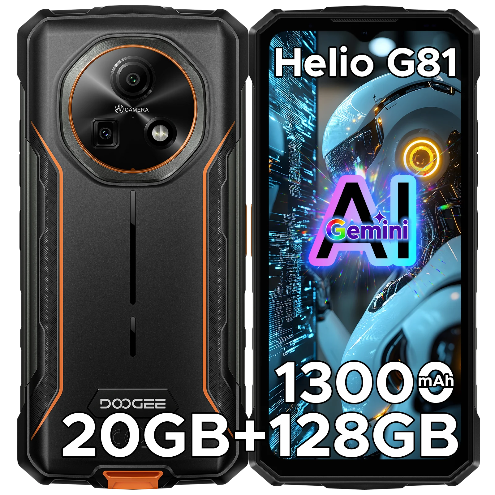 DOOGEE Fire 5 Pro telefoon robuust Gemini AI "batterij 13000mAh Android Smartphone 15 20 GB RAM (4 16) 128 GB ROM Hel