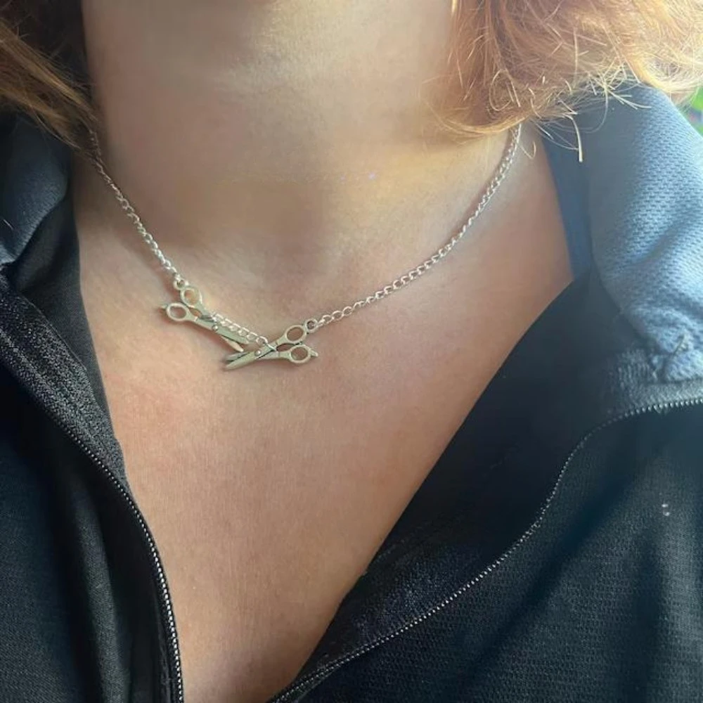 شخصية الموضة اثنين صغيرة فضية اللون مقص قلادة قلادة للنساء هالوين القوطية الشرير المختنق سلسلة مجوهرات هدايا #3