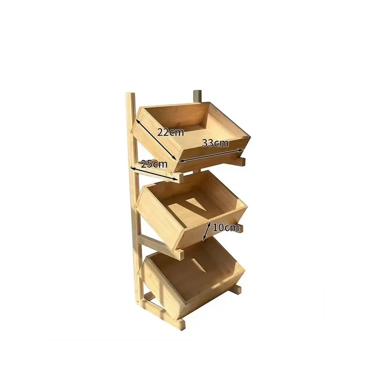 3 Layer Bamboo Fruit and Vegetable Display Shelf 76cm Height Grocery Store Shelf Sloping Design Natural Wood