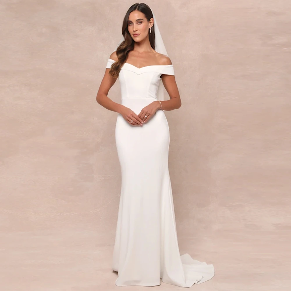 

Элегантное свадебное платье русалки с открытыми плечами в форме сердца, мягкое атласное свадебное платье на пуговицах сзади, вечернее свадебное платье на заказ