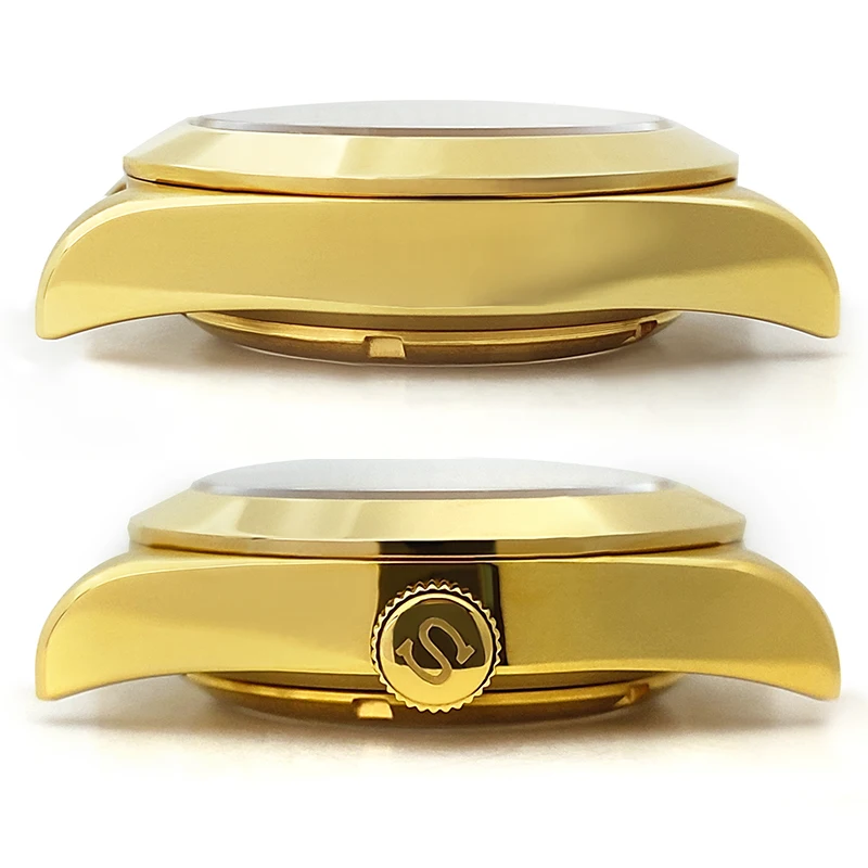 Classic Explorer Watches Case Gold Polished Steel Finish For SKX SKX007 NH35 NH36 4R36 Steel Cases MOD Watch Replacement Parts