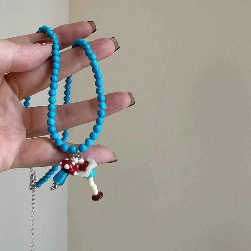 Cute Blue Ceramic Fish Necklace for Women Girls Romantic Colorful Fish Starfish Necklace Aesthetic Summer Beach Jewelry for Gift